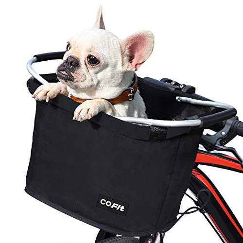 COFIT Collapsible Bike Basket, Multi-Purpose Detachable Bicycle Basket for Pet, Shopping, Commuting, Camping and Outdoor, Basic Black