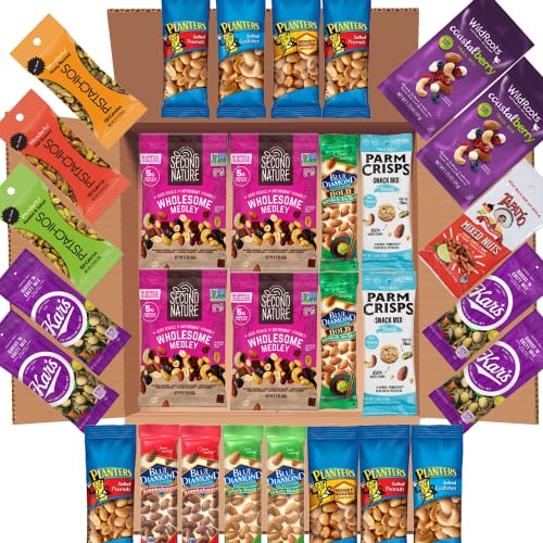 Nuts Snack Packs Variety Box - 30 Pack - Trail mix, Mixed Nuts and Pistachios Included - Individual Packs - Healthy Snack Care Package