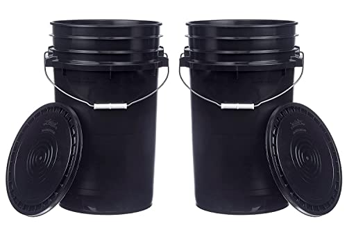 Hudson Exchange 7 Gallon (2 Pack) Large Bucket Pail Container with Easy Peel Lid, Food Grade BPA Free HDPE, Black, (2030+2206-2)