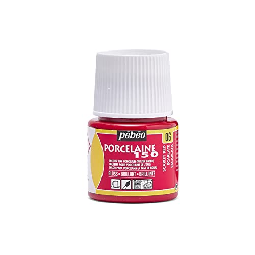PEBEO Porcelaine 150 Ceramic Paint - Water-Based High-Gloss Color Paints for Porcelain, Premium Art Supplies, Non-Toxic & Heat-Safe, 45 ml Bottle, Scarlet Red, 1.52 Fl Oz (Pack of 1) (024-006)