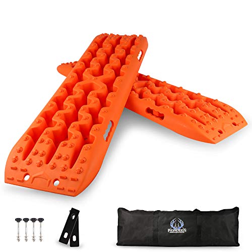 REINDEER Recovery Traction Tracks Mat for 4X4 Offroad Sand Snow Mud Track Tire Ladder with Bag with Mounting Pins (Set of 2) Orange 4WD