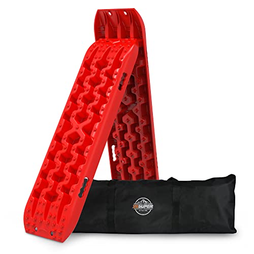 ZESUPER Recovery Traction Tracks for Sand Snow Mud, Recovery Traction Boards with high Toughness, Recovery Traction Mats for 4WD Red