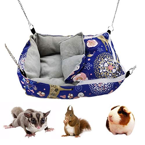 Winter Warm Guinea Pig Rabbit Hedgehog Bed Sugar Glider Squirrel Hamster Hanging Cave Bed Snuggle Sack for Cage Accessories (13.7x9.8x3.1 Inch (Pack of 1), Blue)