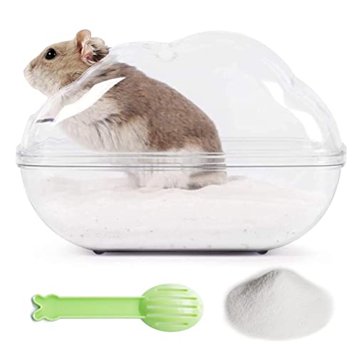 PESNLO Hamster Small Animal Sand Bath Box Bathtub Critter's Bathroom with Bath Sand and Scoop Accessories for Mice Hedgehog Lemming Gerbils or Other Small Pets (Medium)