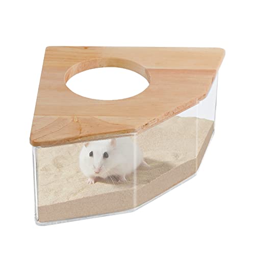 Chngeary Hamster Sand Bath Box Large, Transparent Acrylic Sand Bath Container & Hamster Bathroom, House and Accessories for Hamsters Gerbils Lemming(Sector)