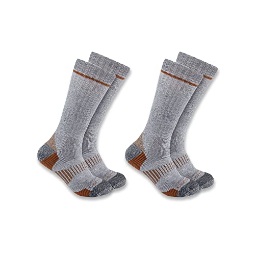 Carhartt Men's Midweight Synthetic-Wool Blend Boot Sock 2 Pack, Grey, Large