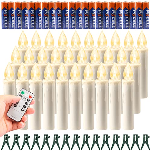20 Pack LED Battery Taper Candles, (Remote and Timer) 20 Batteries Included 4 Modes Powered Flameless Floating Candles with Spikes Clips for Halloween Chirstmas Tree Party Decorations