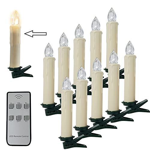 Gedengni Battery Powered Remote Control LED Christmas Tree Taper Candles with Remote and Removable Clips for Weddings, Vigil and Menorah (4'', Ivory),Pack of 10