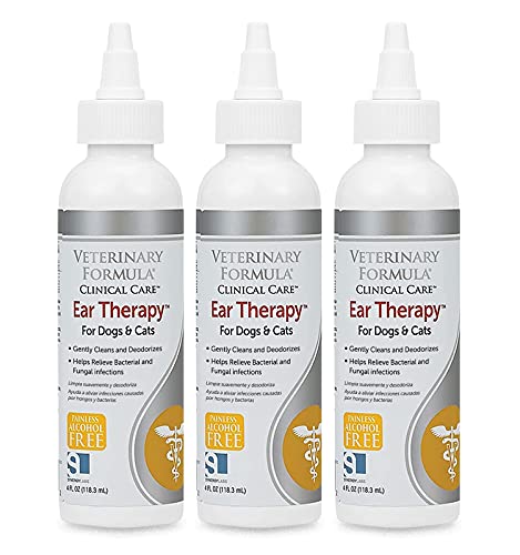 Veterinary Formula Clinical Care Ear Therapy, 4 oz.  Medicated Ear Drops to Help Relieve Bacterial and Fungal Infections in Dogs and Cats  Cleans and Deodorizes  3 Pack