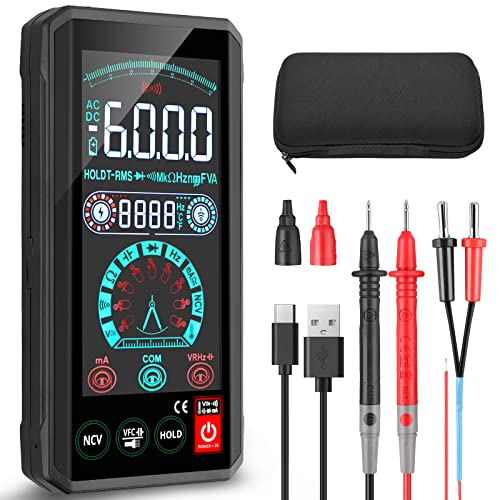 ALLmeter Digital Smart Multimeter Touch Screen USB Rechargeable Tester 6000 Counts Large Display with Capacitance Ac/Dc Voltmeter Resistance NCV Temperature TRMS Continuity