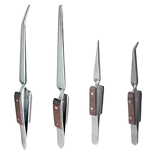 Bundle: Cross Lock Fiber Grip Soldering Tweezers Set - 6.5'' Solder Tweezers (Straight & Curve), 4.5'' Solder Tweezers (Straight & Curve) 4 Units Solder Tweezers STw