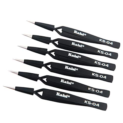 Kaisi 6 PCS Cross Locking Tweezers Set, Anti-Static Stainless Steel Tweezers Set for Craft, Jewelry, Electronics, Laboratory Work