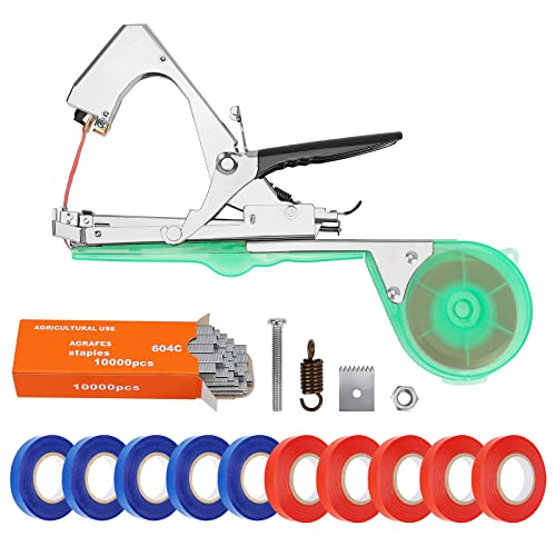 HIVIEW Plant Tying Machine,Vine Tying Machine,Plant Tape Gun for Climbing Plants,Grapes, Raspberries, Tomatoes and Vining Vegetables Flowers. with 10 Rolls Tape,Spare Blades and 10000 PCS Staples