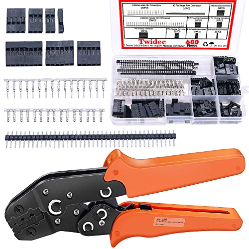 Twidec/Wire Terminal Crimping Pliers Dupont Crimping Tools And 600PCS 2.54mm dupont connector kit 1/2/3/4/5/6/7 Pin Housing Connector With 2.54 Male and Female Dupont Terminals Connectors