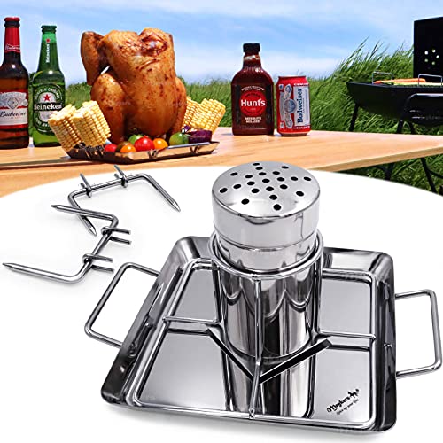 Meykers Beer Can Chicken Holder Stand - Vertical Roaster for Grill Smoker Oven - Stainless Steel Rack Tray Canister Vegetable Spike - BBQ Barbeque Smoke Seasoning Beer Butt Chicken Turkey Meat