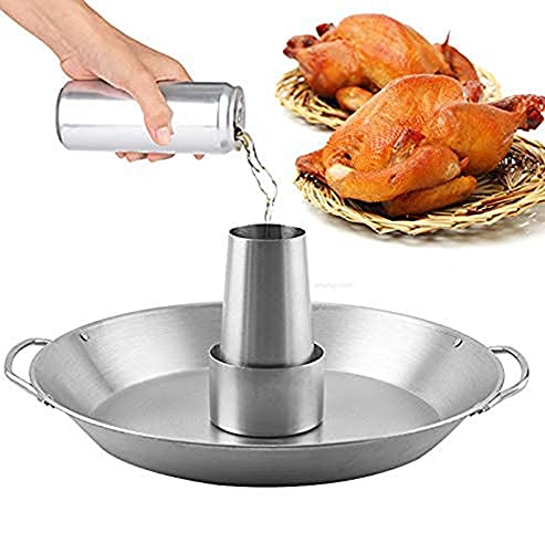 Beer Can Chicken Roaster Rack Holder Stainless Steel Vertical BBQ Roasting Large Size Round Pan