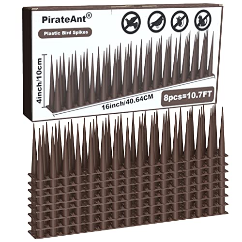 Bird Spikes 4 Inch HighPigeon Outdoor Deterrent Spikes, Used to Keep Cats Small to Medium Sized Birds Away.Bird Plastic Fence Spikes for Railing and Roof.Away Covers 10.7 Feet(325cm), Brown
