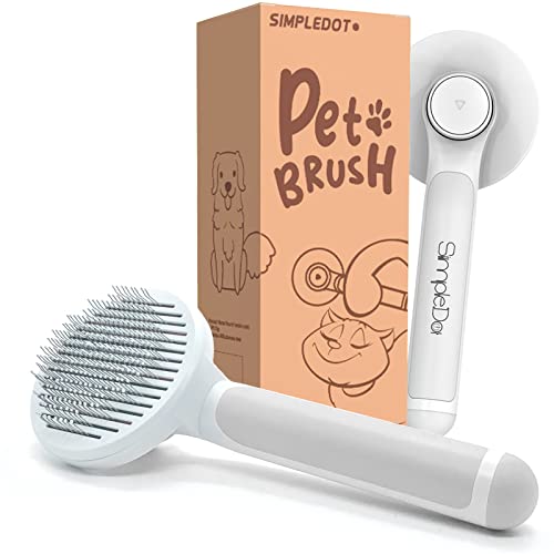 SimpleDot Self Cleaning Slicker Brush for Dogs and Cats, Pet Grooming Brush, Pet hair brush for Removes Undercoat Loose hair, Mats, Tangled and Dirt, Massages, for all hair types Dogs and Cats (Gray)