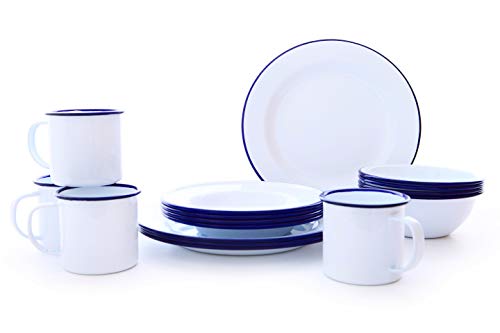 Enamelware Starter Set, 16 piece, Vintage White/Blue