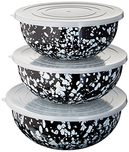 Golden Rabbit Enamelware - Black Swirl Pattern - Set of 3 - Mixing Bowls