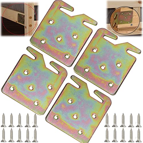 woiron 4PCS Heavy Duty Wood Bed Rail Hook Plates for Headboard and Footboard, Bed Rail Fitting Bracket with Mounting Screws, Universal Hardware Claw Hook Plate for Wooden Frame