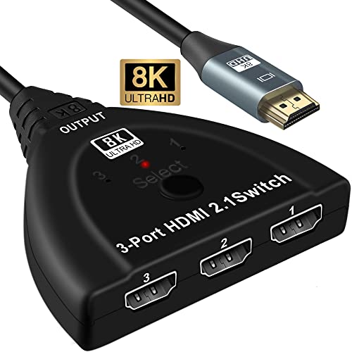 NEWCARE 8K HDMI 2.1 Switch Splitter, HDMI Switch 4K 120Hz, 3 Port HDMI Switcher Selector Box, Supports VRR 8K@60Hz, 4K@120Hz, 4K@60Hz 48Gbps for PS4/5 Roku Xbox TV Monitor Projector