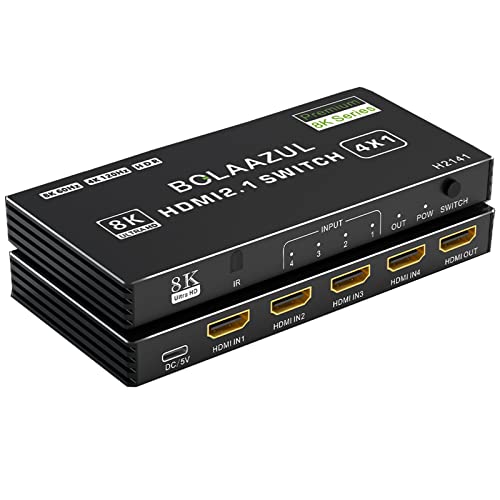 8K HDMI 2.1 Switch 4K 120Hz 4 in 1 Out, BolAAzuL 8K@60Hz HDMI 2.1 Splitter Switcher Selector Box 4-Port with Remote 4K 120Hz 2K 144Hz, HDMI 4x1 HDR, 48Gbps, CEC, Dolby Vision, for Xbox Series X PS5