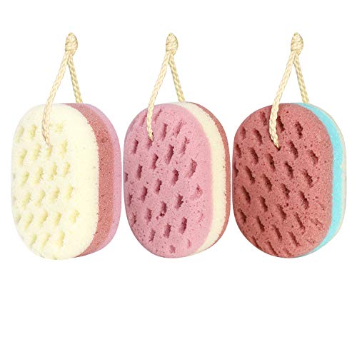 KECUCO 3 Pcs Bath Sponge for Women, Men, Adults, Kids. Sponge Loofah Body Scrubber Shower Sponge for Body Wash Bathroom, Body Sponge Bathing Accessories(Small Sizes)