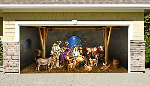 Creative Mind Designs Christmas Nativity Scene Holiday Home Garage Door Decor Banner Billboard Mural CUSTOM SIZE 7' by 18'