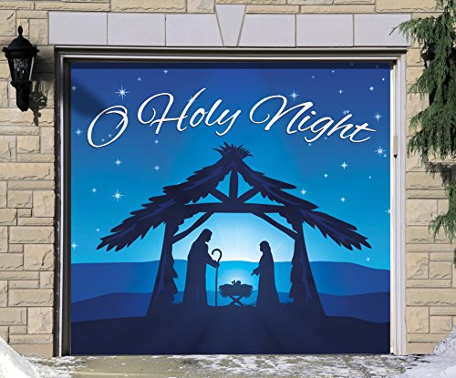 Outdoor Christmas Holiday Garage Door Banner Cover Mural Dcoration - Nativity Scene O Holy Night - Outdoor Christmas Holiday Garage Door Banner Dcor Sign 7'x8'