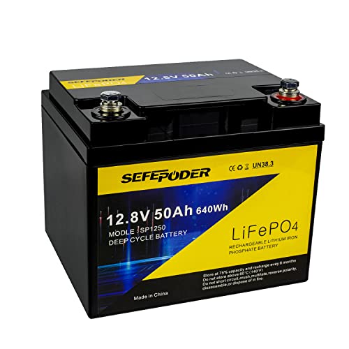 12V 50Ah LiFePO4 Lithium Battery, 4000+ Deep Cycle Lithium Iron Phosphate Rechargeable Battery for Solar, RV, Marine, Home Storage, Outdoor Camping, Off-Grid Applications with Built-in 50A BMS