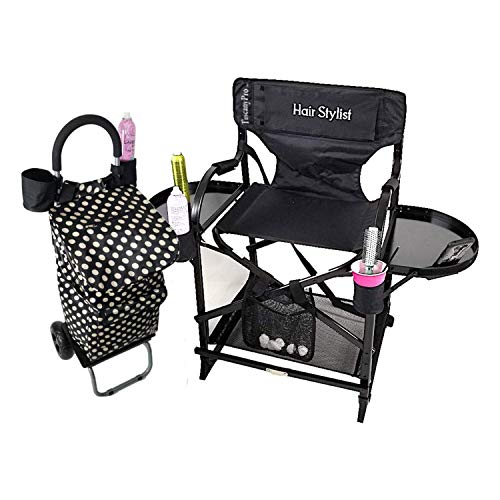 Tuscany Pro Portable Salon Chair & Trolley Storage Cart - Perfect for Hair Stylists & Makeup Artists, Salons, Movie Sets and More - Italian Design - Adjustable Heights - Carry Bag Included
