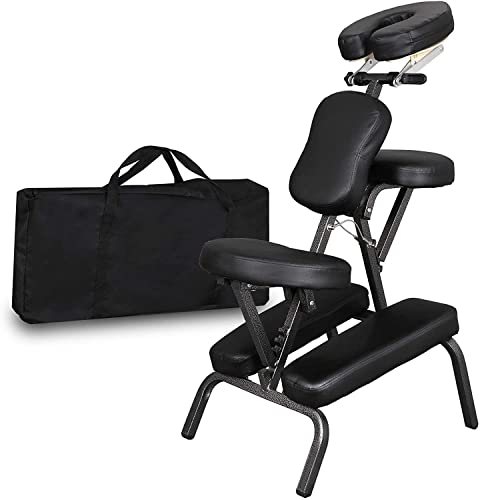 JupiterForce Portable Beauty Salon Furniture Salon Massage Chair Adjustable Height Lightweight Travel Tattoo Spa Chair with Carry Bag, Black