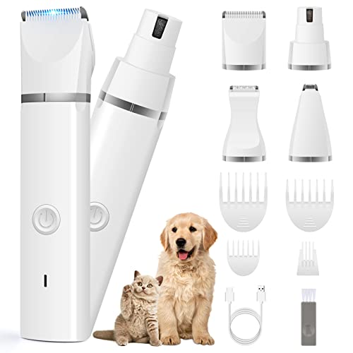 Veeconn Dog Clippers Grooming Kit Dog Hair Clipper-Low Noise Dog Paw Trimmer- Rechargeable Pet Cat Grooming Kit-Cordless Quiet Pet Nail Grinder Dog Shaver Trimmer for Dogs, Cats and Other Pets