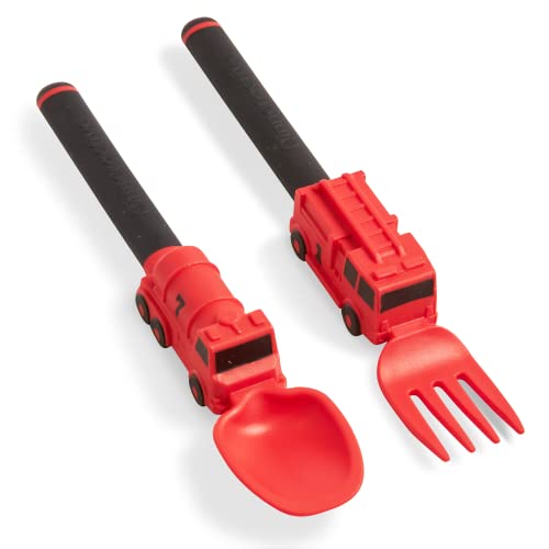 Dinneractive Utensil Set for Kids  Red Firefighter Themed Fork and Spoon for Toddlers and Young Children  2-Piece Set