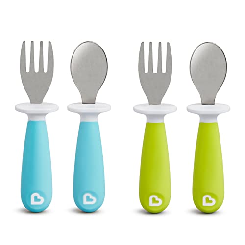 Munchkin Raise Toddler Fork and Spoon Utensil Set, 4 Pack, Blue/Green