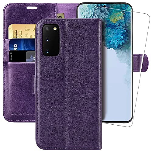 MONASAY Galaxy S20 FE 5G Wallet Case, 6.5 inch [Glass Screen Protector Included][RFID Blocking] Flip Folio Leather Cell Phone Cover with Credit Card Holder, Purple