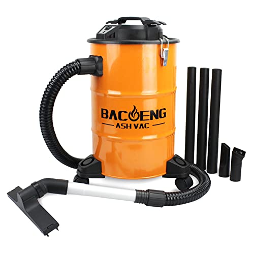 BACOENG 5.3-Gallon Ash Vacuum with Double Stage Filtration System, 10 Amp Ash Vacuum for Pellet Stoves with 1200W Powerful Suction, 5FT Metal Hose and 360 Rotating Wheel