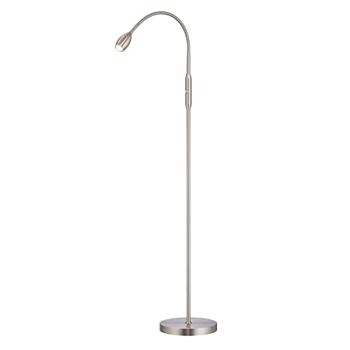 OBright Ray  Adjustable LED Beam Floor Lamp, Dimmable and Zoomable Spotlight, Flexible Gooseneck, Reading/Crafting Standing Lamp, Work Table Light, Brushed Nickel