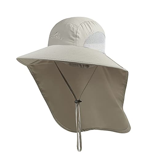 Outdoor Sun Hat for Men with 50+ UPF Protection Safari Cap Wide Brim Fishing Hat with Neck Flap, for Dad Light Grey