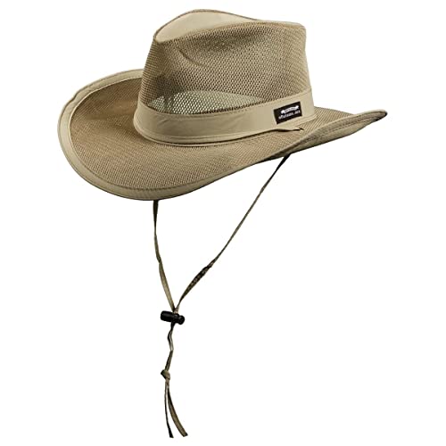 Panama Jack Mesh Crown Safari Sun Hat, 3" Brim, Adjustable Chin Cord, UPF (SPF) 50+ Sun Protection (Khaki, X-Large)