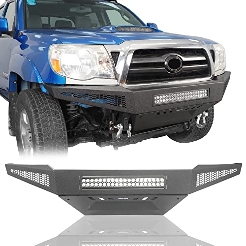 Hooke Road Honeycomb Style Front Bumper w/Skid Plate &120W LED Light Bar for 2005-2011 Toyota Tacoma 2nd Gen