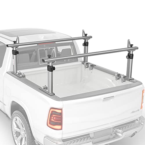 AA-Racks Model APX2501 75" Full-Size Pickup Truck Ladder Racks Low-Profile Height-Adjustable Utility Aluminum Truck Bed Rack with Load Stops-Silver