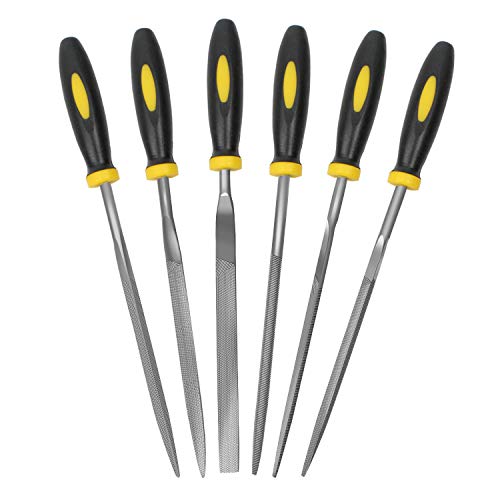 AIPRODA 6Pcs File Set, 5.5in Needle Files, 3 mm Diameter Carbon Steel File Kit with Handle, Suitable for Metal, Wood, Glass, Plastic, Leather, Jewelry