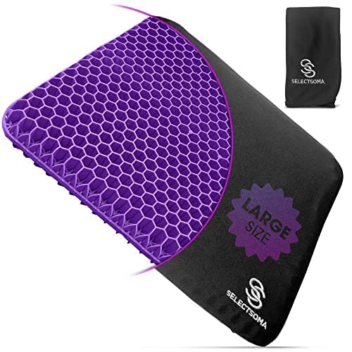 Large Purple Gel Seat Cushion for Long Sitting  Car Seat Cushion and Office Chair Cushion for Back, Sciatica, Hip, Tailbone Pain Relief  Wheelchair Cushion for Pressure Relief  Gaming Chair Cushion