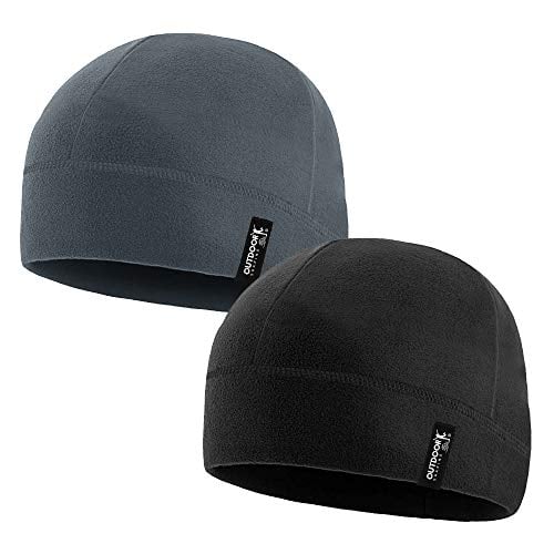 Tactical Fleece Cap Winter Warm Beanie Multi-Season Watch Cap Military Army 2 Pack, Black+Grey, One Size-2 Pack
