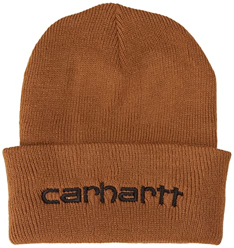 Carhartt mens Knit Insulated Logo Graphic Cuffed Beanie Cold Weather Hat, Carhartt Brown, One Size US