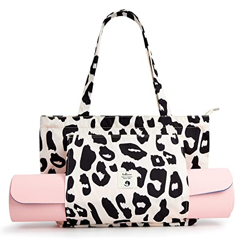WLLWOO WLLWOO Yoga Bags for Women with Yoga Mats Bags Carrier Carryall Canvas Tote for Pilates Shoulder for Travel Office Beach Workout (Leopard)