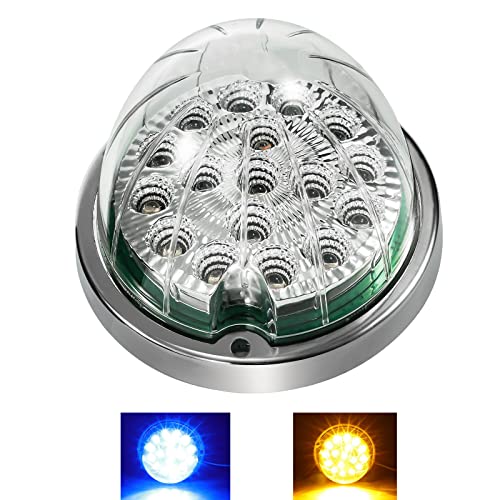 BROVIEW Dual Revolution Watermelon Lights for Semi Truck, 17 LED Amber Turn Signal Side Marker to Blue Auxiliary Interior Dome Lamps for 12V Car Trailer Freightliner Kenworth Peterbilt, 1Pc