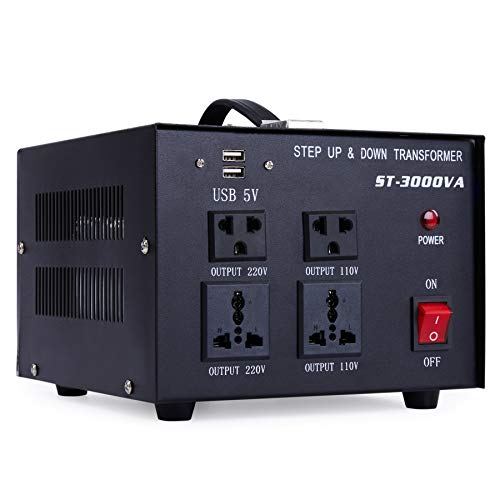 CO-Z Step Up & Down Transformer 3000W, PC & Appliances Uninterruptible Power Supply Outlet Accessory, 110V to 220V/220V to 110V Voltage Converter w 5V USB Outlets Ports, US, & Universal Sockets